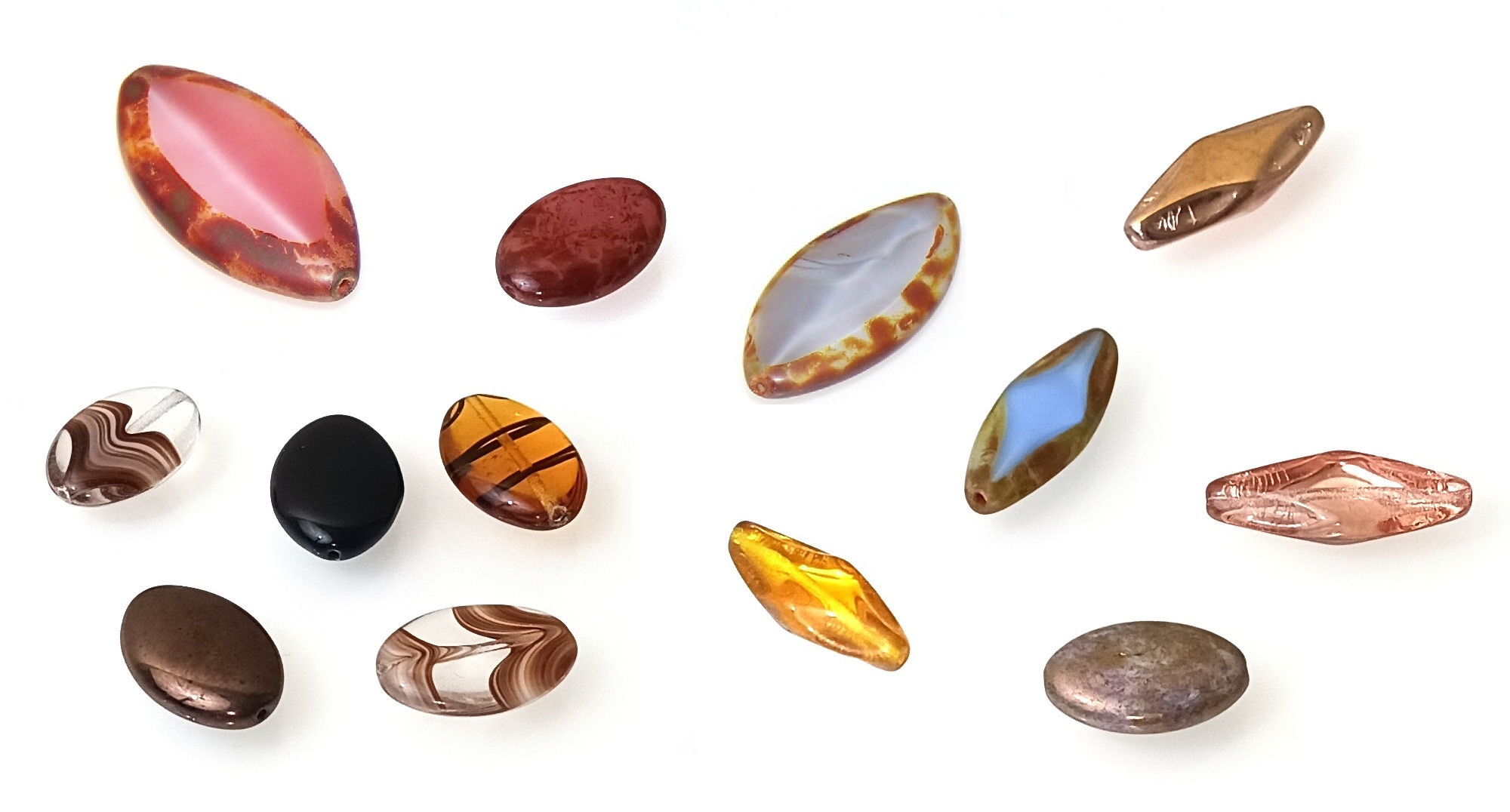 Assorted Czech Glass Oval Beads - Pressed and Table Cut