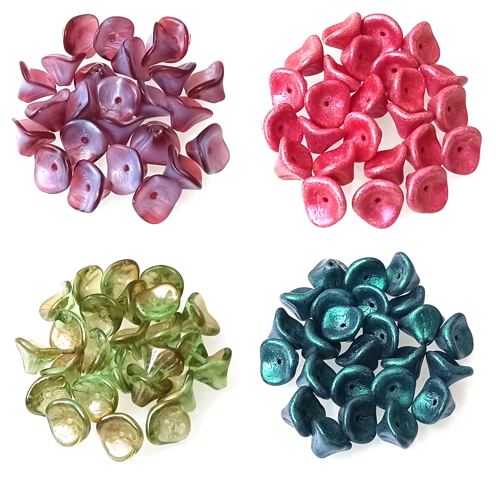 New Colors of Czech Glass 3 Petal Flower Beads